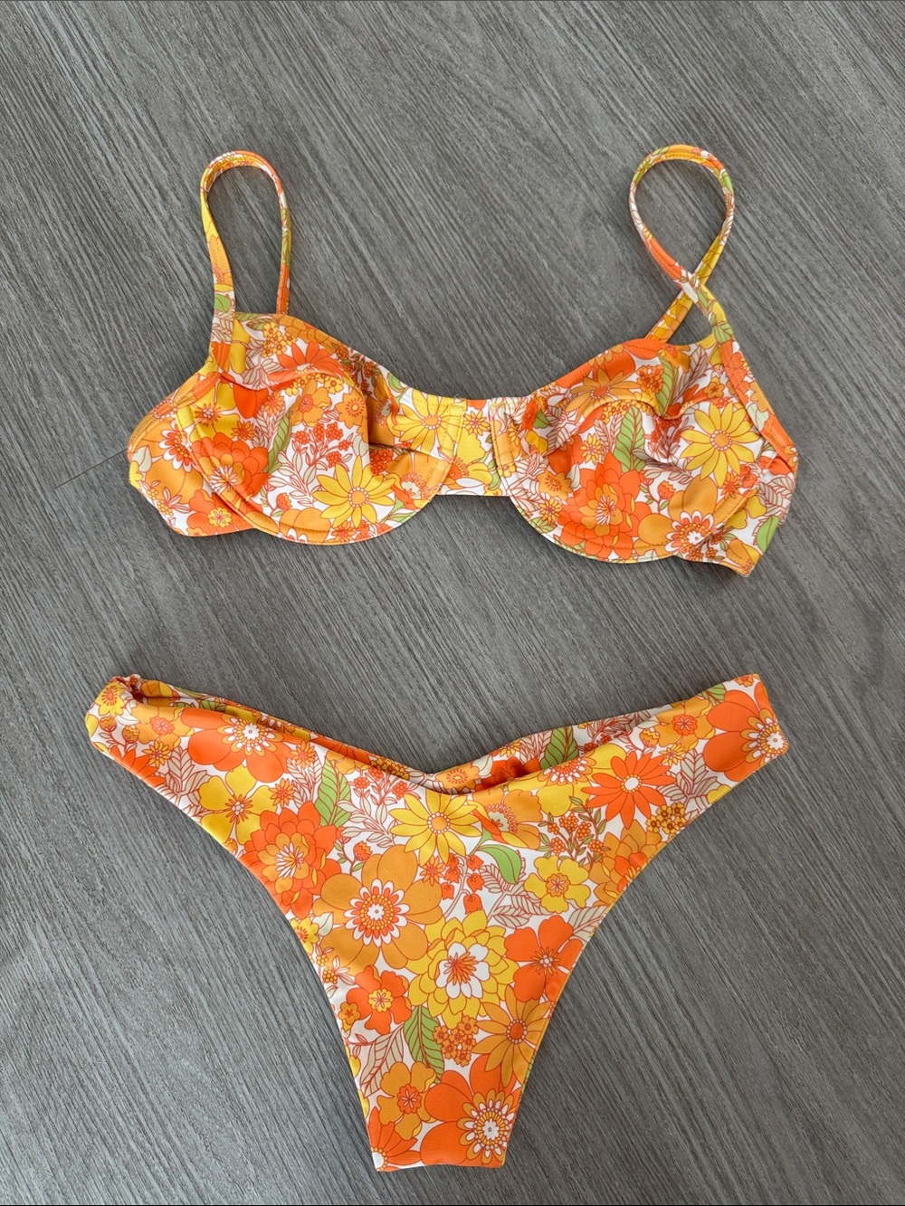 Orange Floral Two-Piece Bikini Set